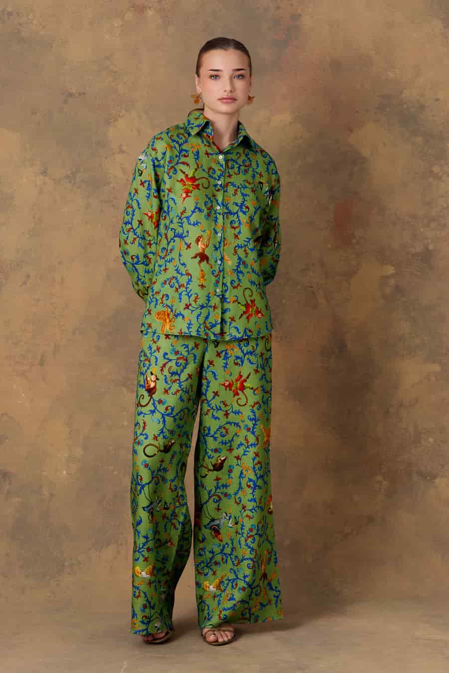 Women's pants linen delphos green - miniatura 5