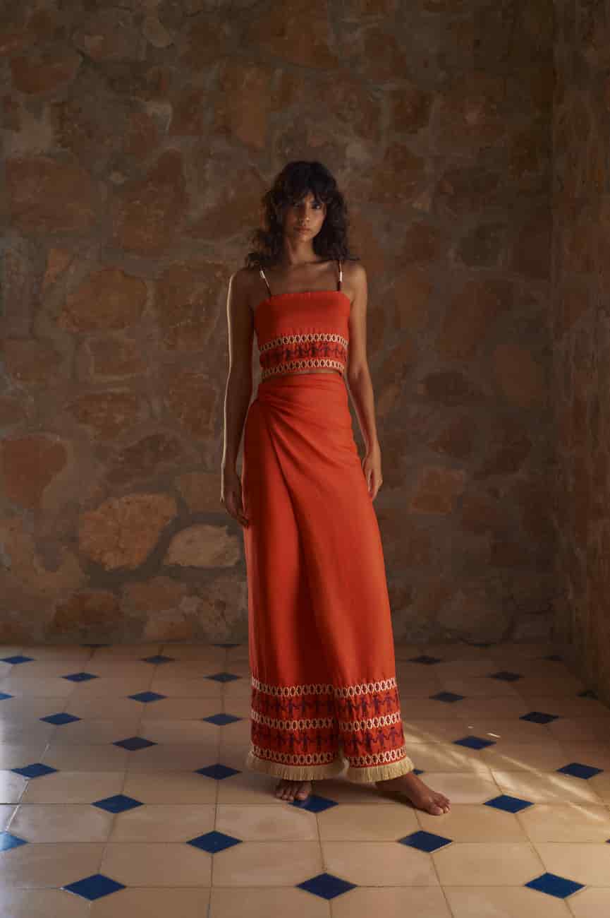 Guainia Linen Top / Red Embroidered - miniatura 2