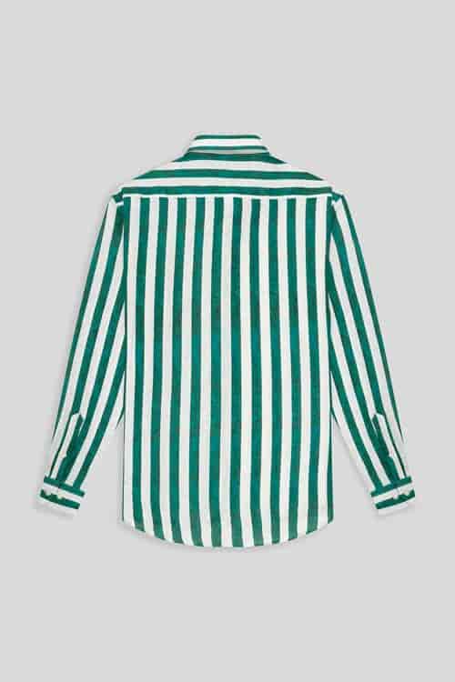 Men's linen shirt green faded striped - miniatura 5