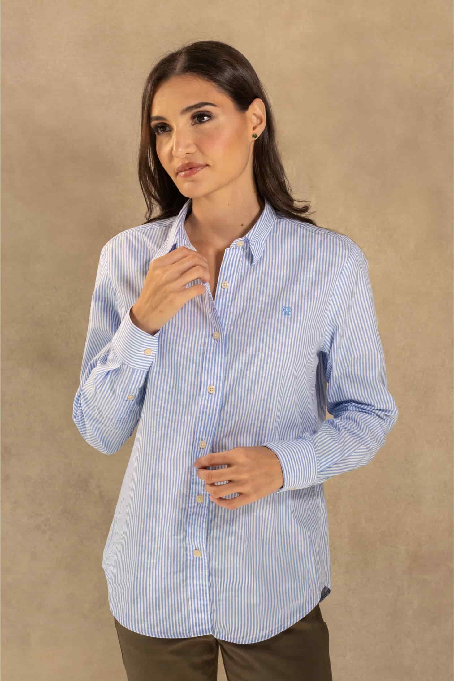 Camisa Antimanchas de Mujer Popelina Rayas Azul Yale - miniatura 1
