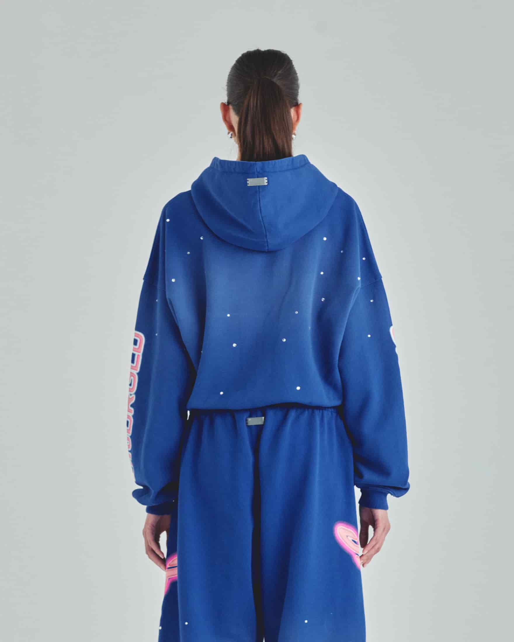 W Act 1 Neon Zip Up Boxy Fit Hoodie Electric Blue - miniatura 7