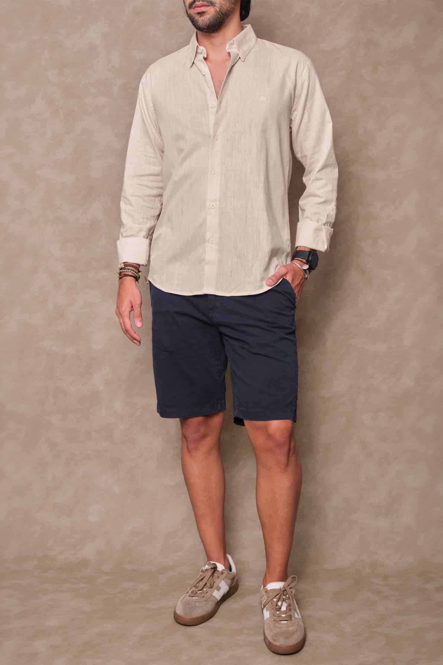 CAMISA LINO BEIGE - miniatura 2