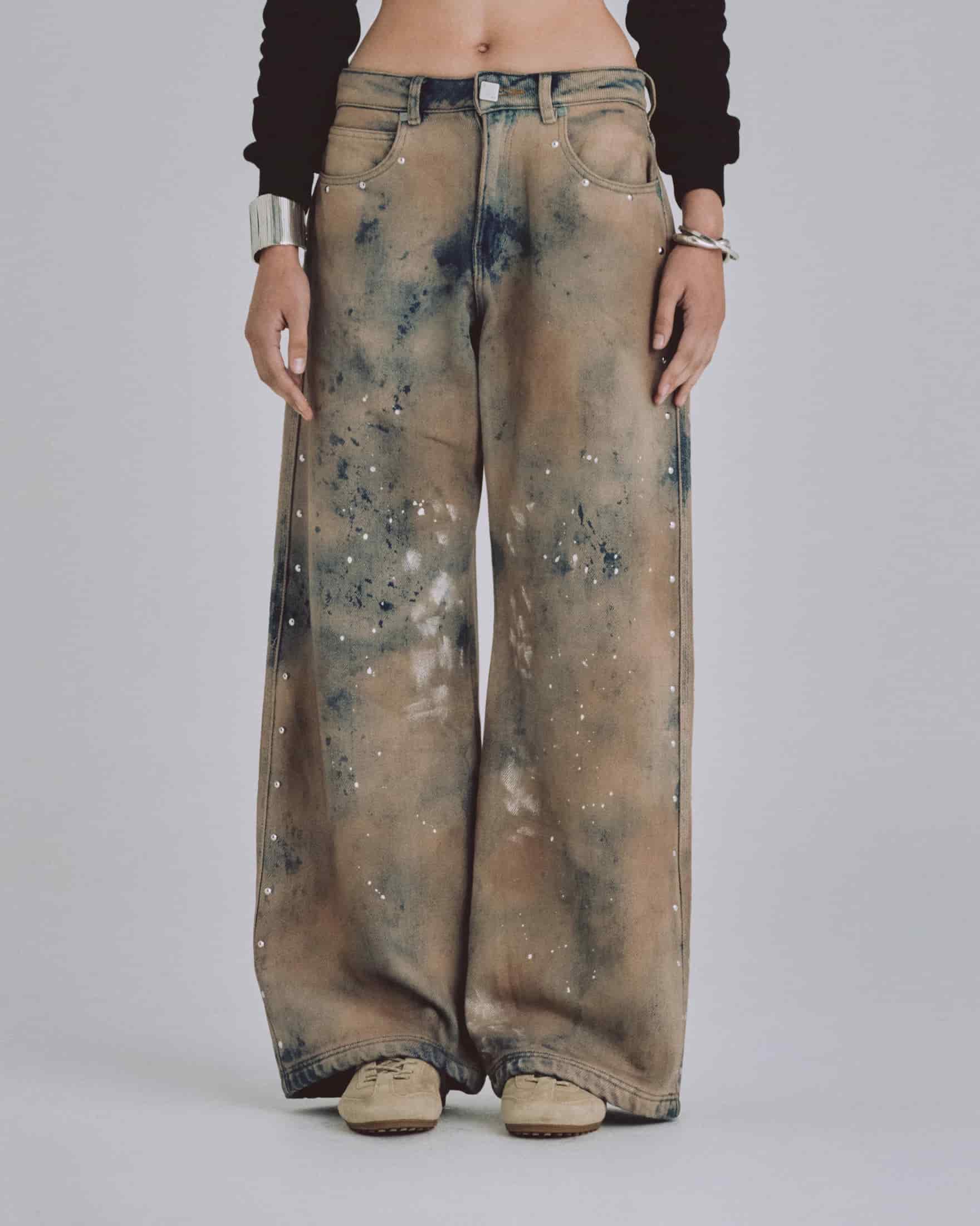 W 94' Riveted Painted Wide Jeans Gothic Blue - miniatura 2