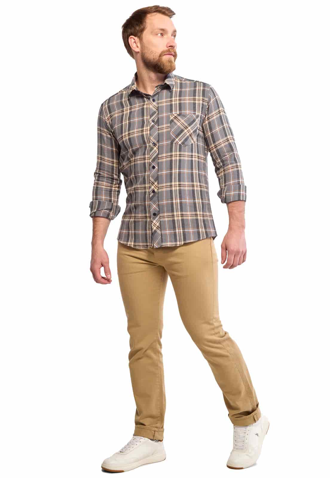 Camisa leñadora gris con cuadros naranja - miniatura 2