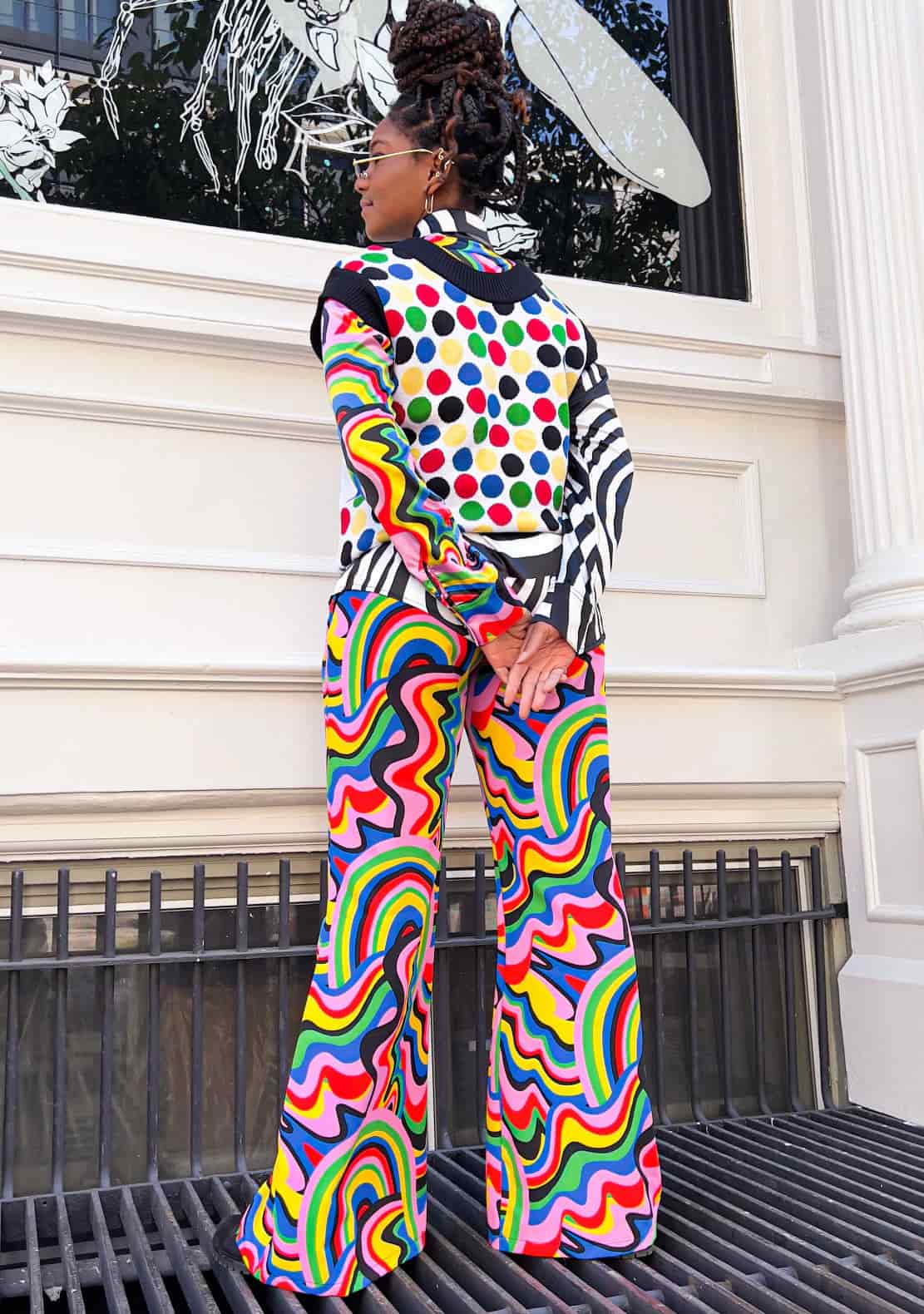 Pantalón Acampanado Unisex / Ilustración Rueda que Gira - miniatura 3
