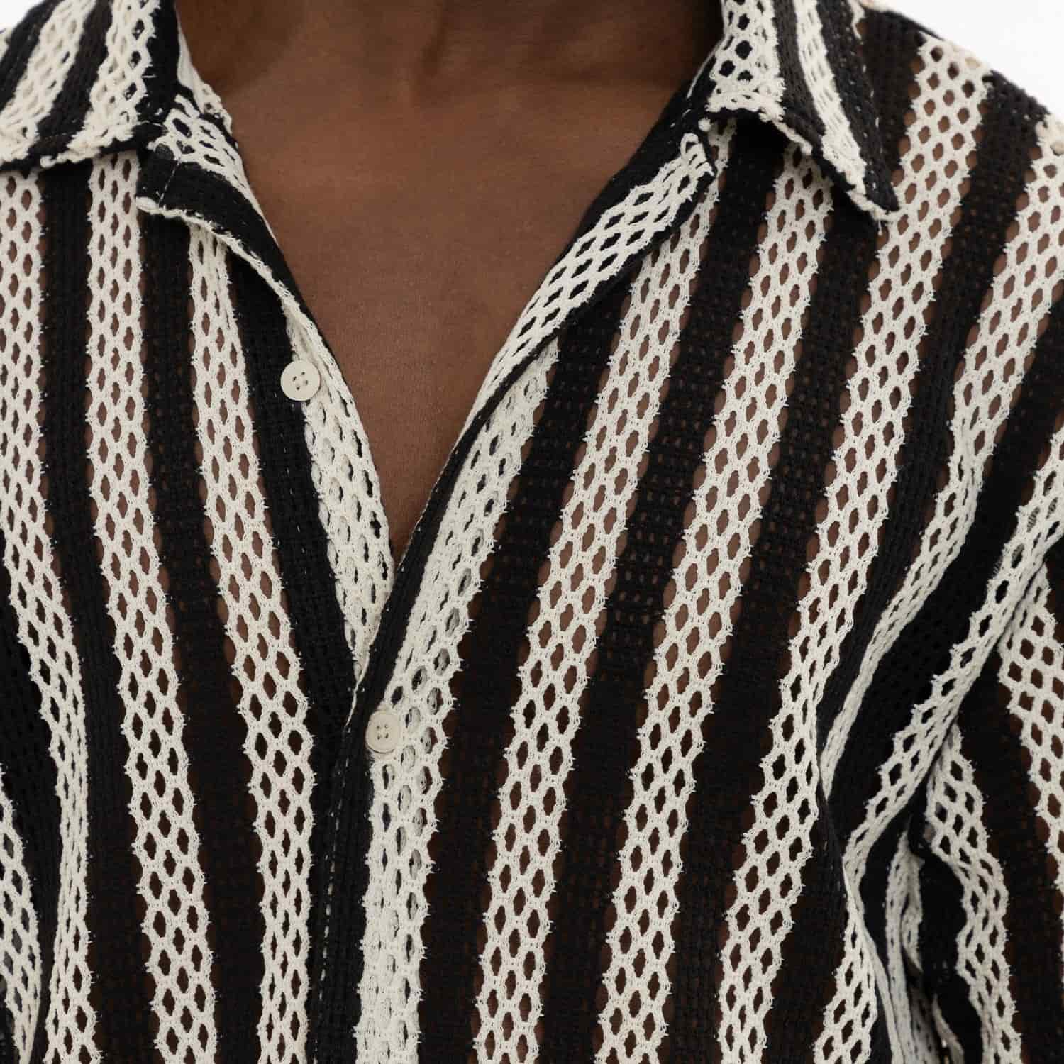 Mesh Striped Shirt Black - miniatura 10