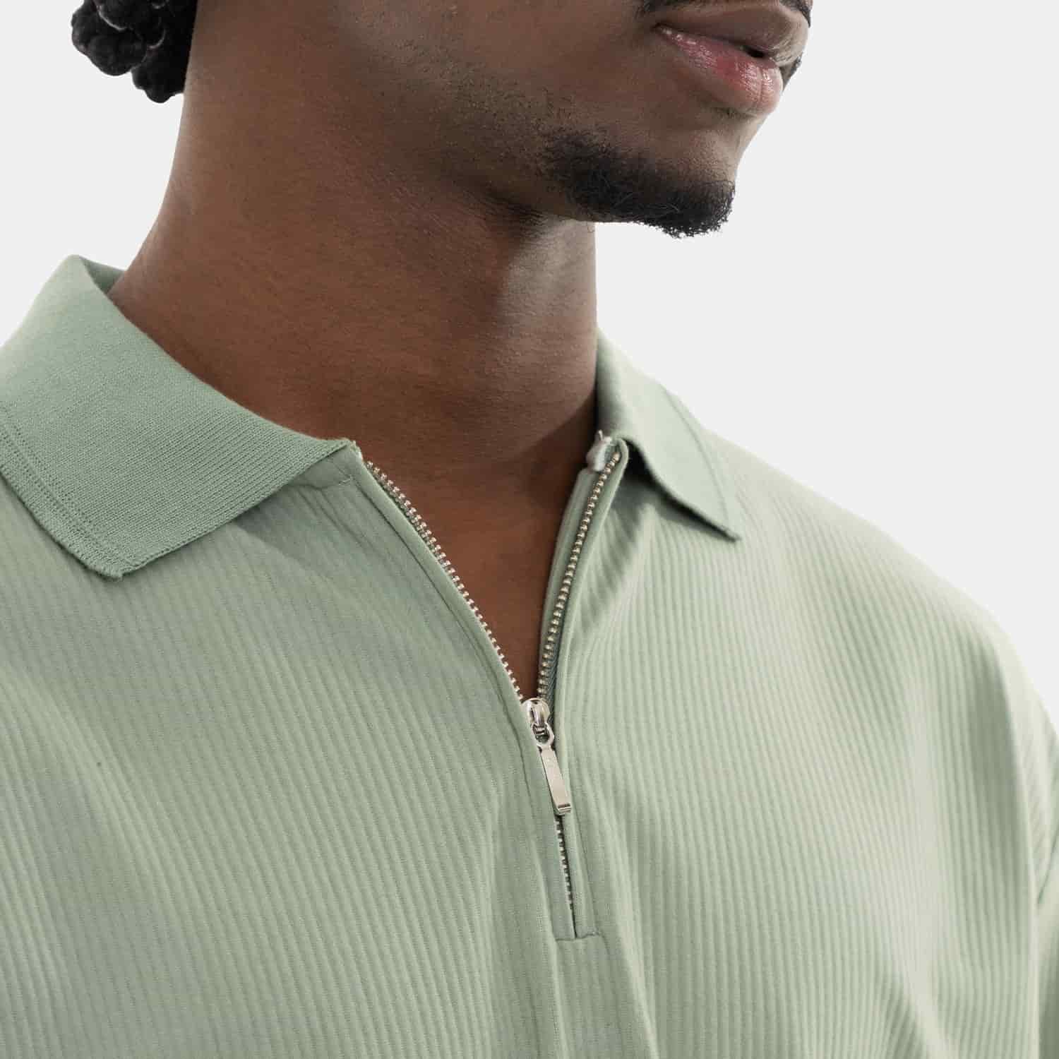 Zip Polo Sweatshirt Green - miniatura 6