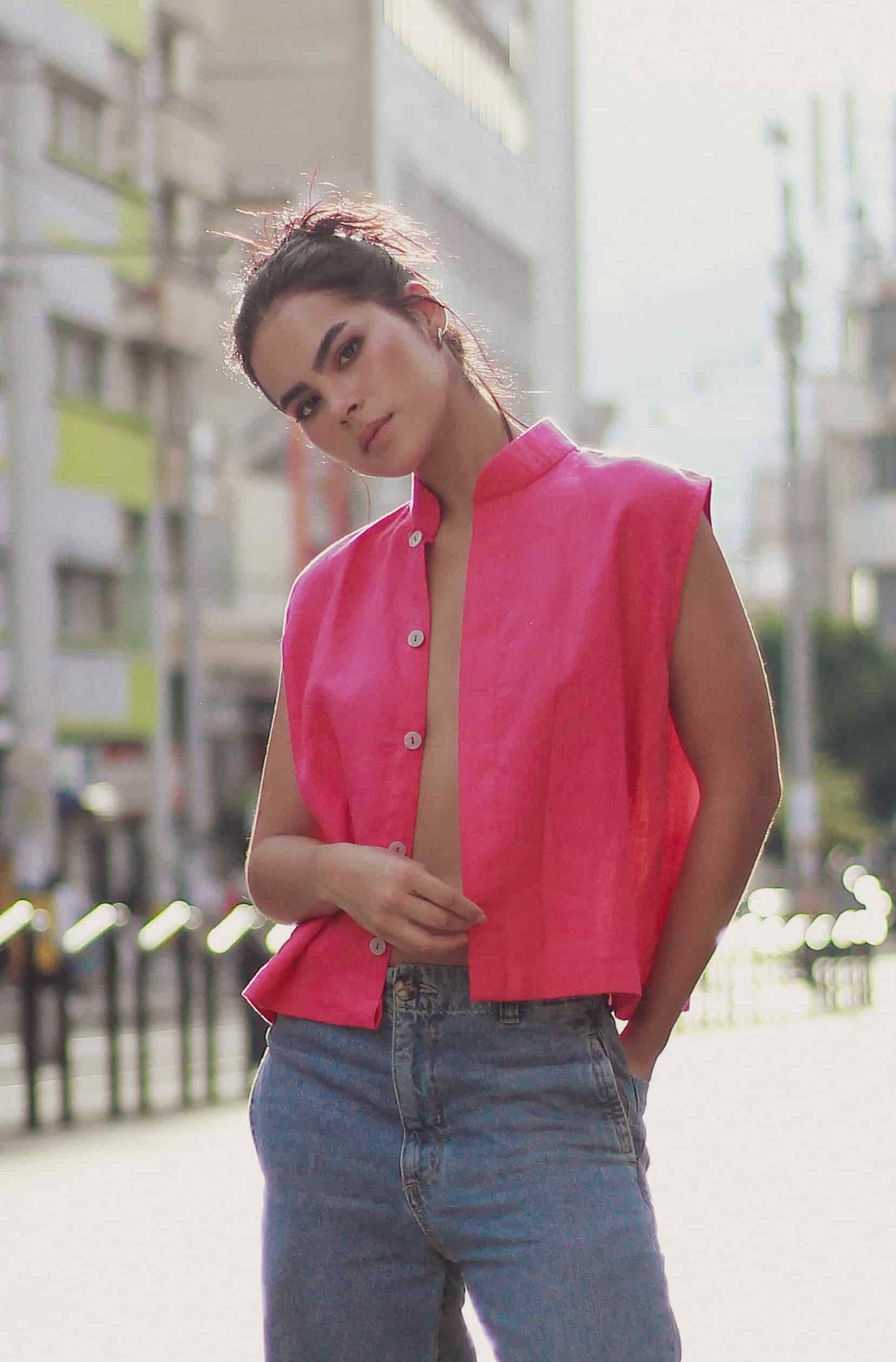 Chaleco Muse de lino | rosado Hot Pink - miniatura 4