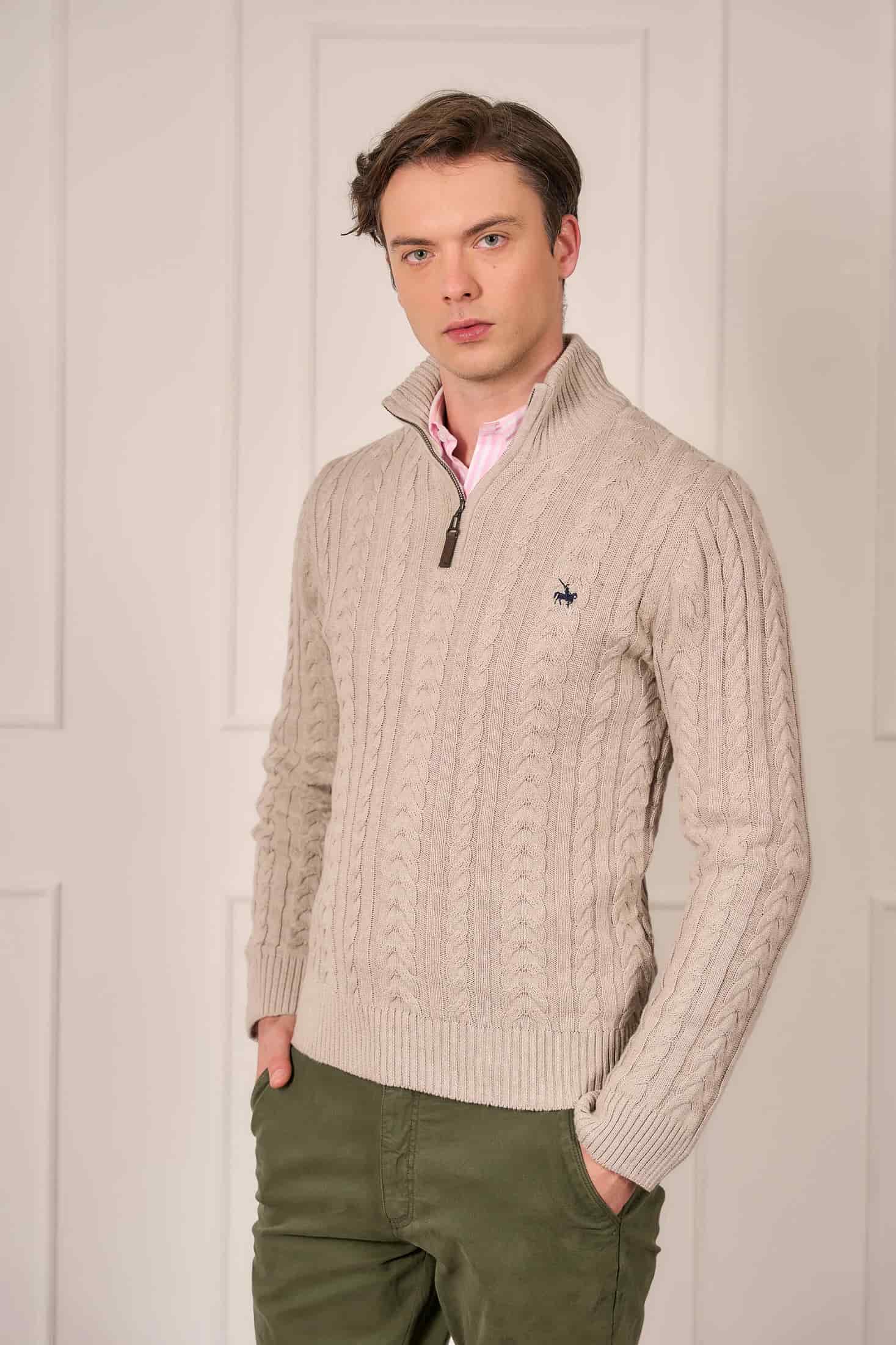 Suéter Halfzip Trenzado Rib Hombre Arena - miniatura 1