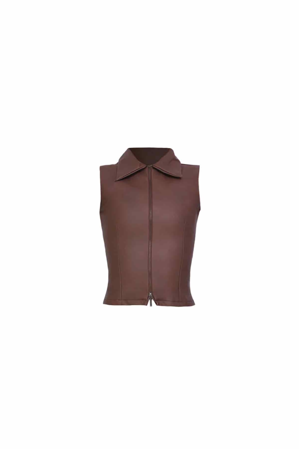 Zip Top in Brown Leather - miniatura 3