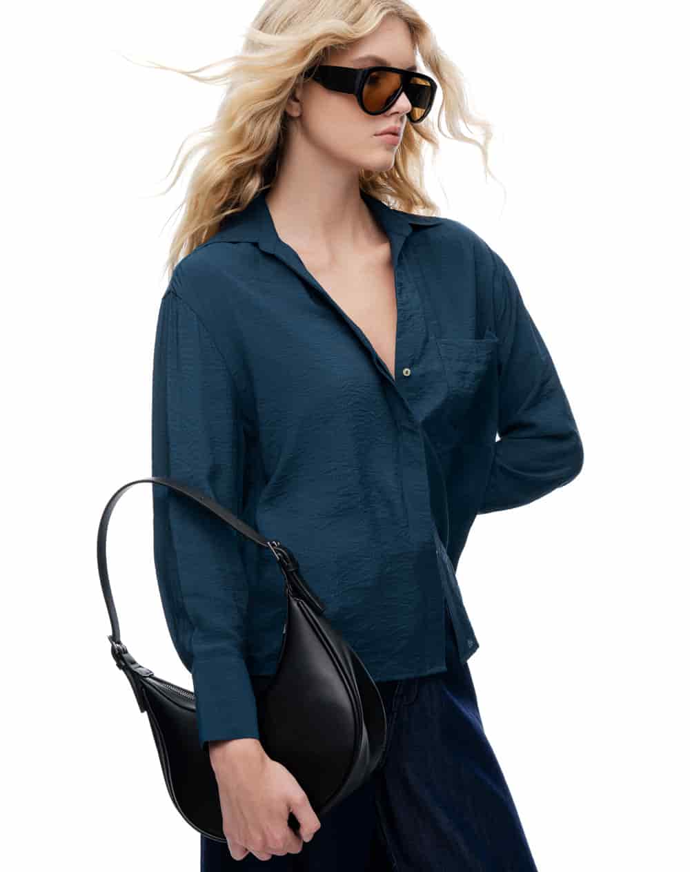 Camisa regular manga larga azul mujer - miniatura 1