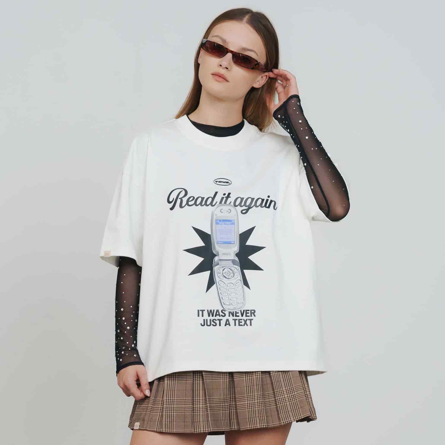 Text Me Boxy T-Shirt - Cream - miniatura 7