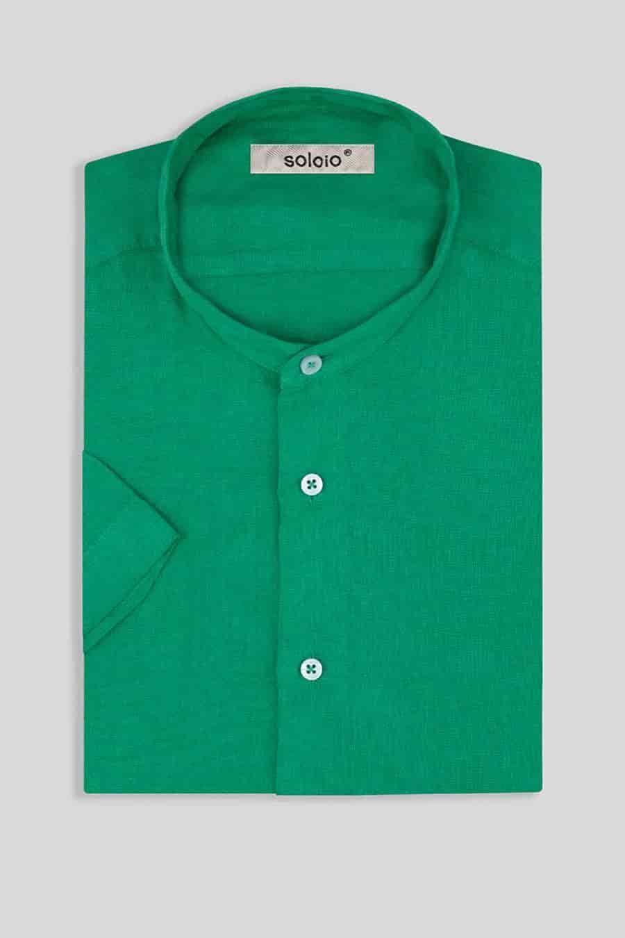 men’s linen shirt mao green basic - miniatura 7