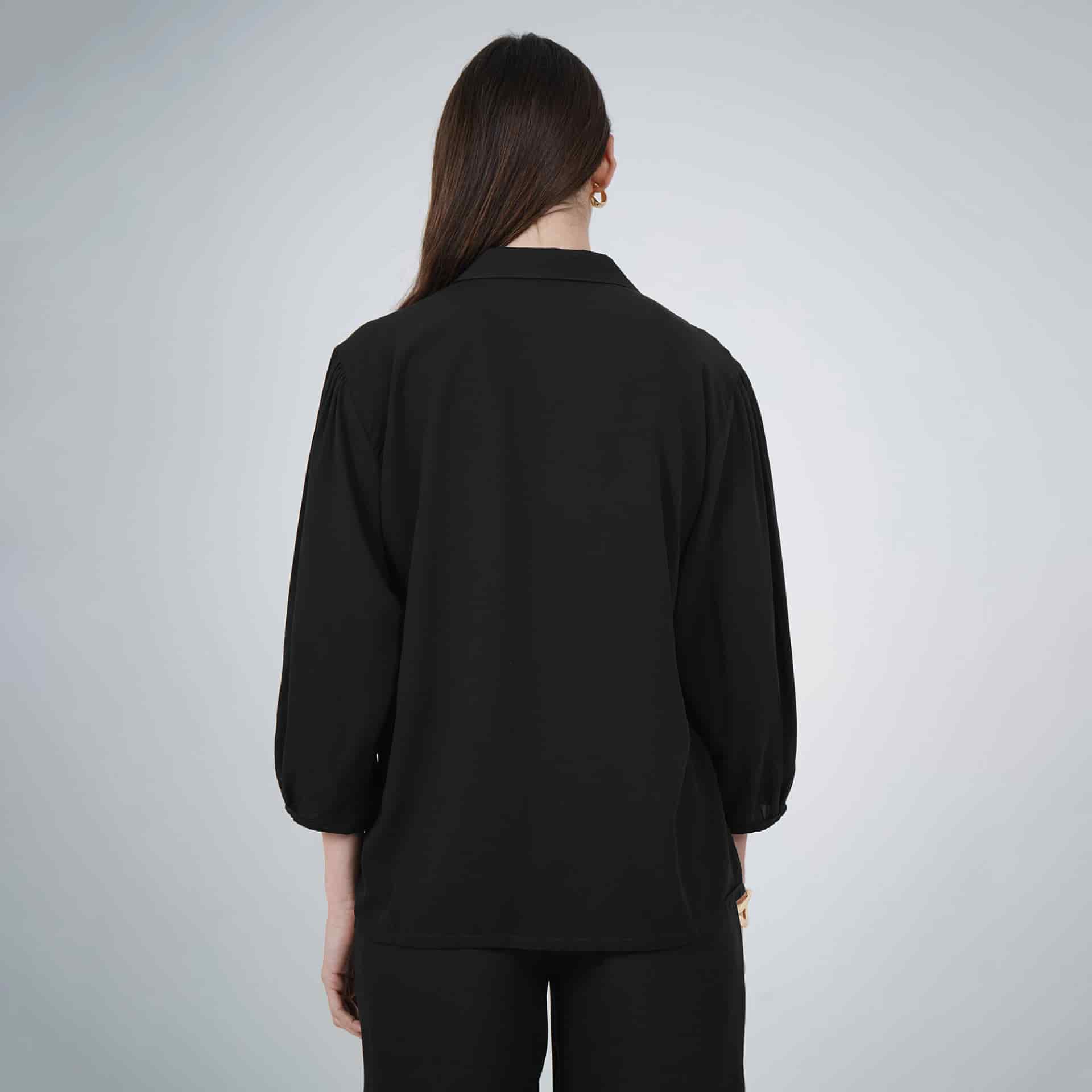 Blusa cuello camisero manga 3/4 con flecos - miniatura 2