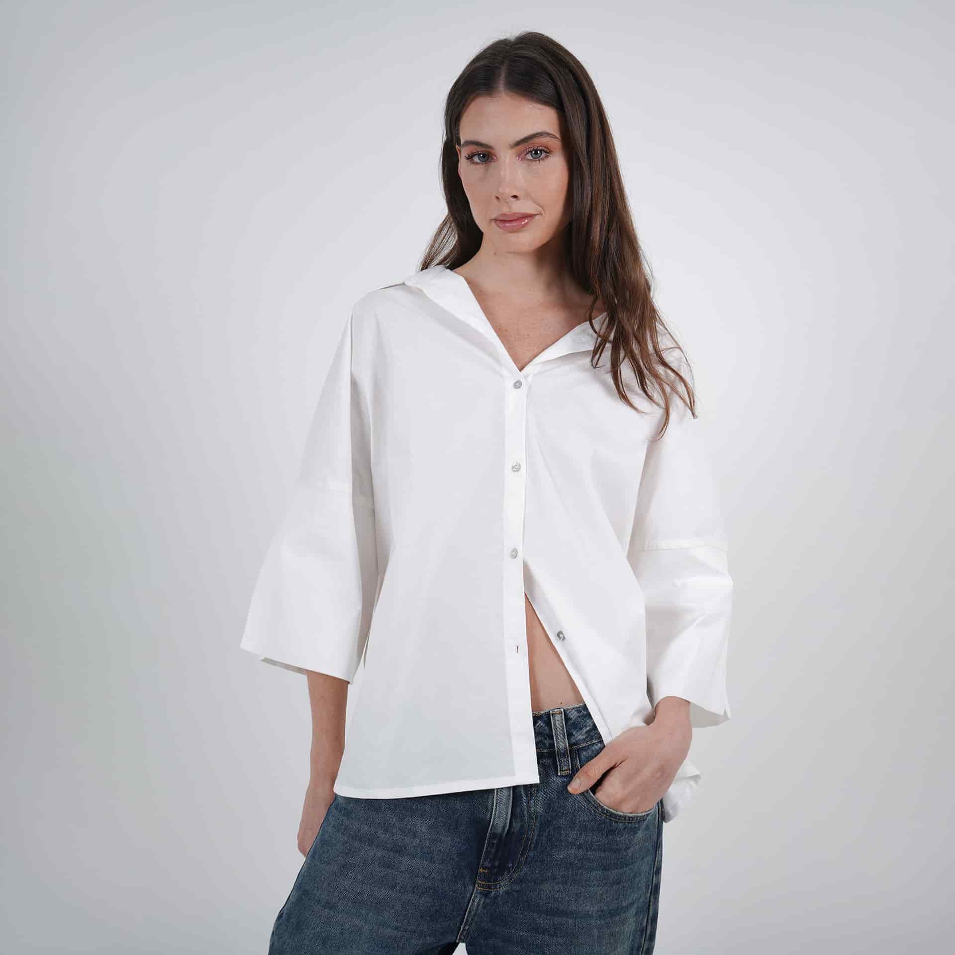 Blusa oversize abierta cuello camisero manga 3/4 - miniatura 1