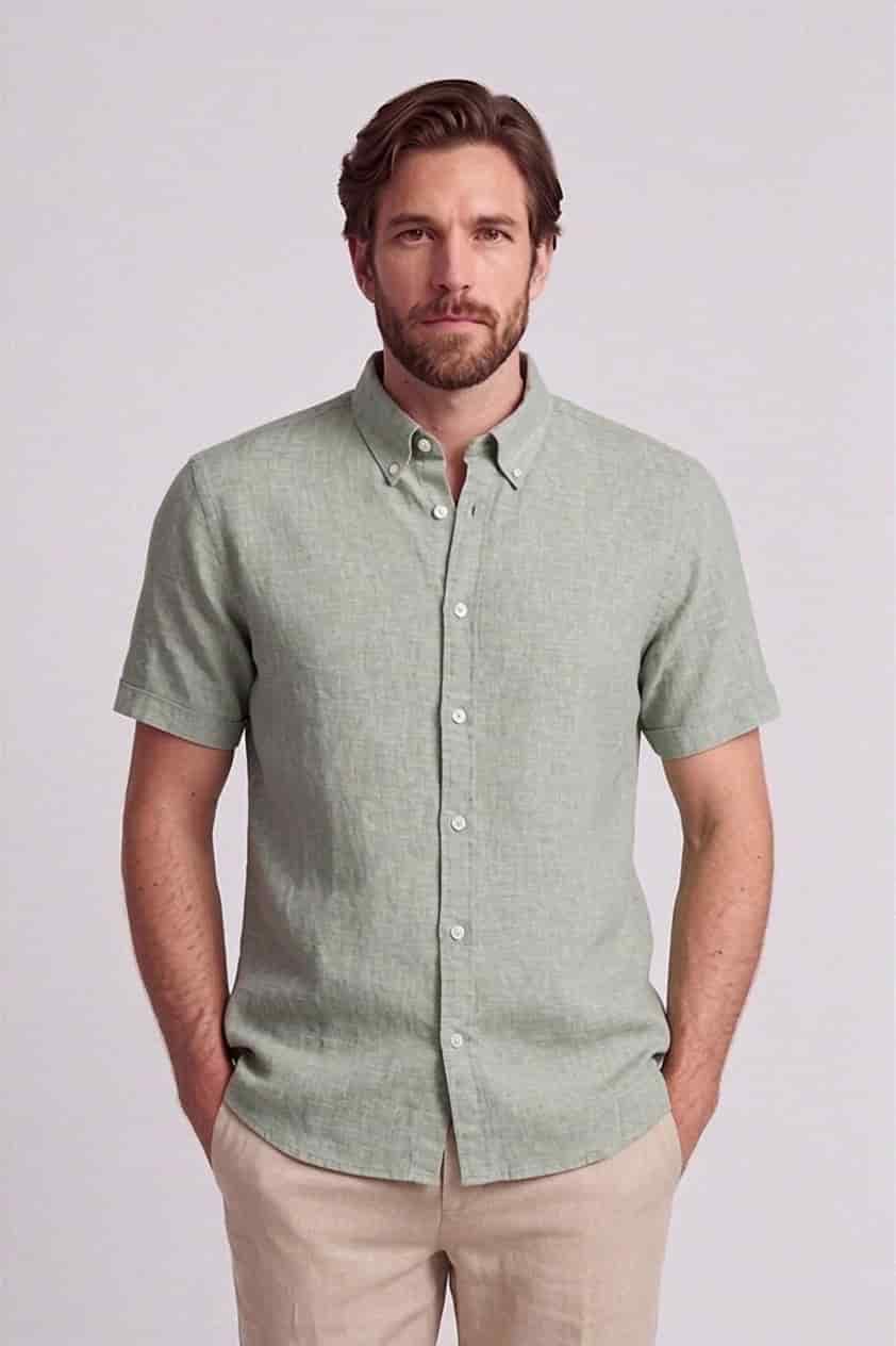 Camisa en lino y algodón manga corta para hombre Jon Sonen 017225037 - miniatura 4
