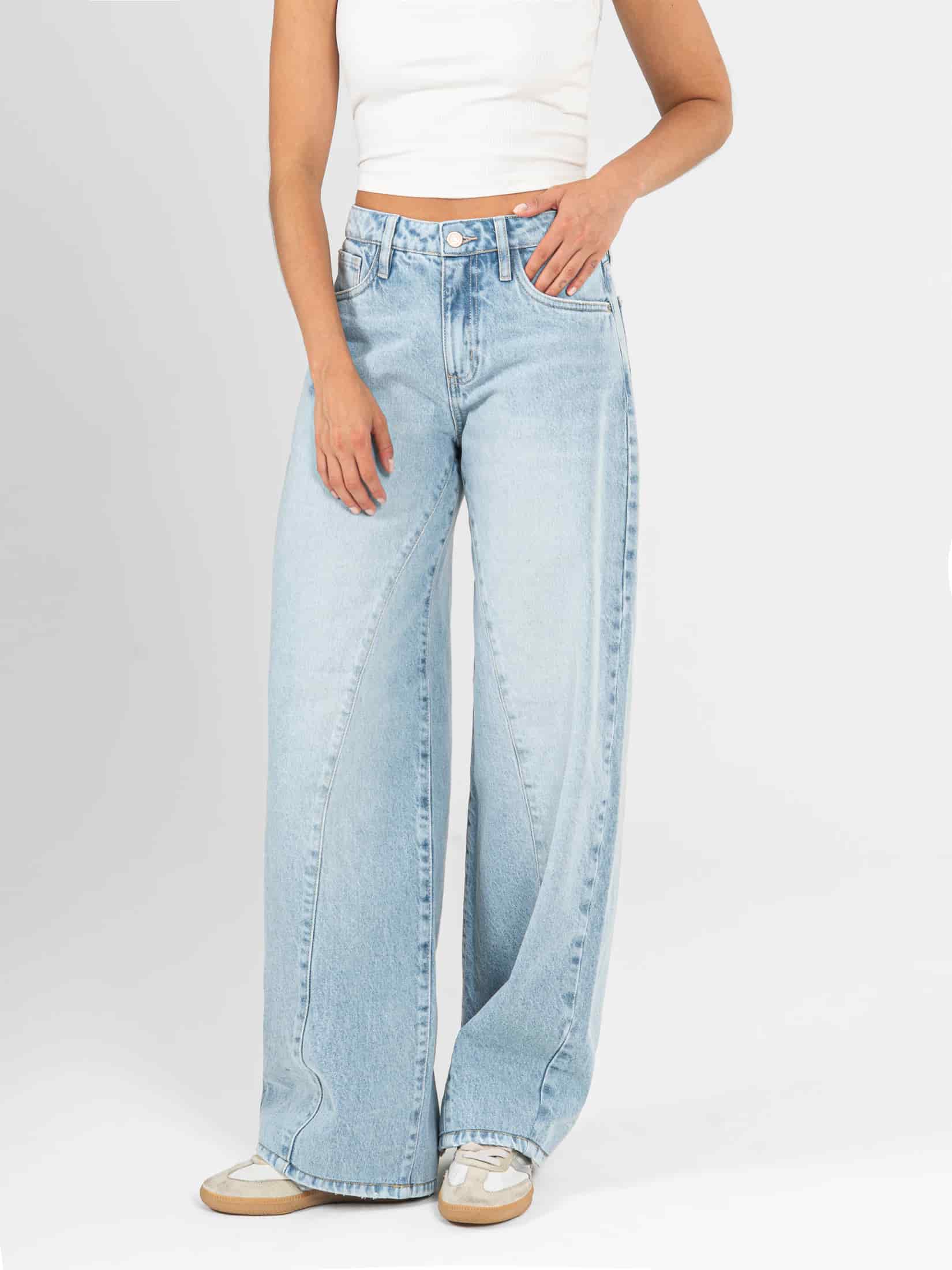 Ref: 066521 Jean wide leg, rígido, tiro alto, con cortes, tono azul claro - miniatura 1