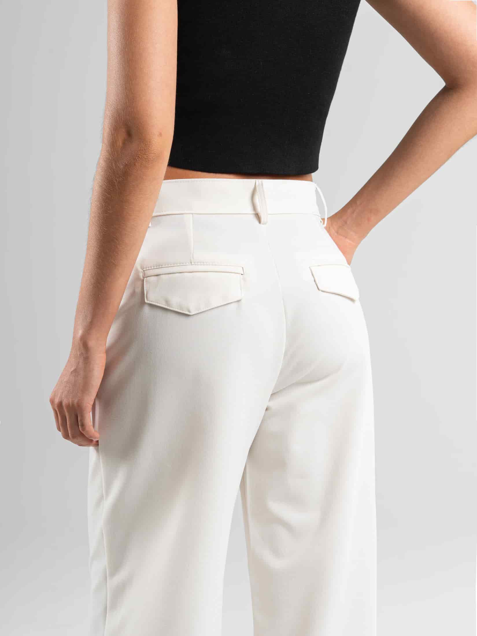Ref: 0620608 Pantalón straight leg, tehido plano liviano, tiro alto, tono ivory - miniatura 4