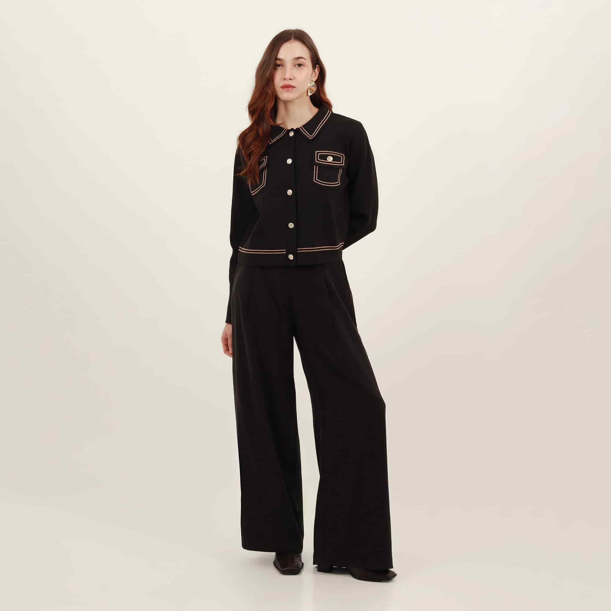 Chaqueta cardigan tejida cuello solapa manga larga - miniatura 1