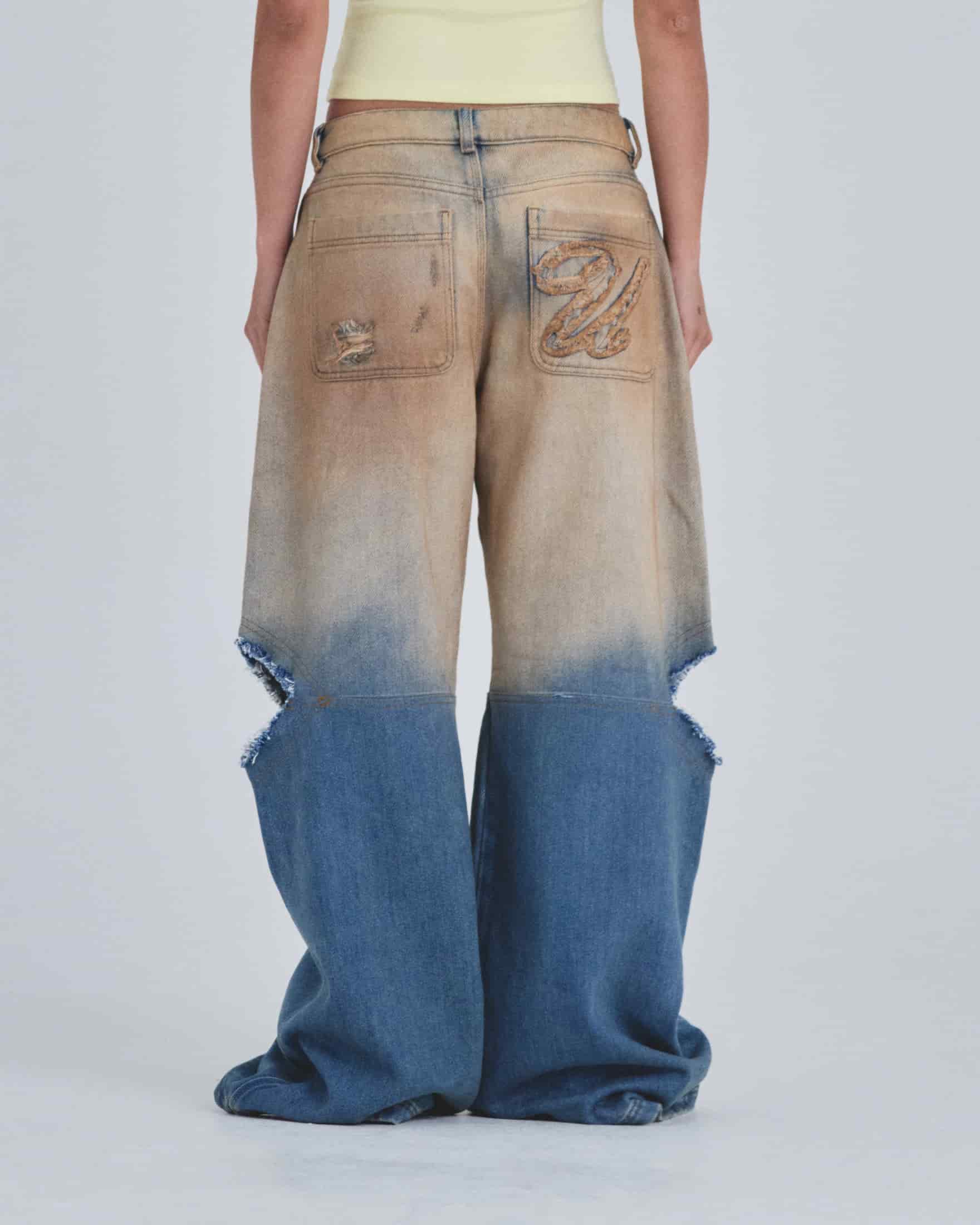 W Holy State Split Knee Wide Jeans Sand Blue - miniatura 7