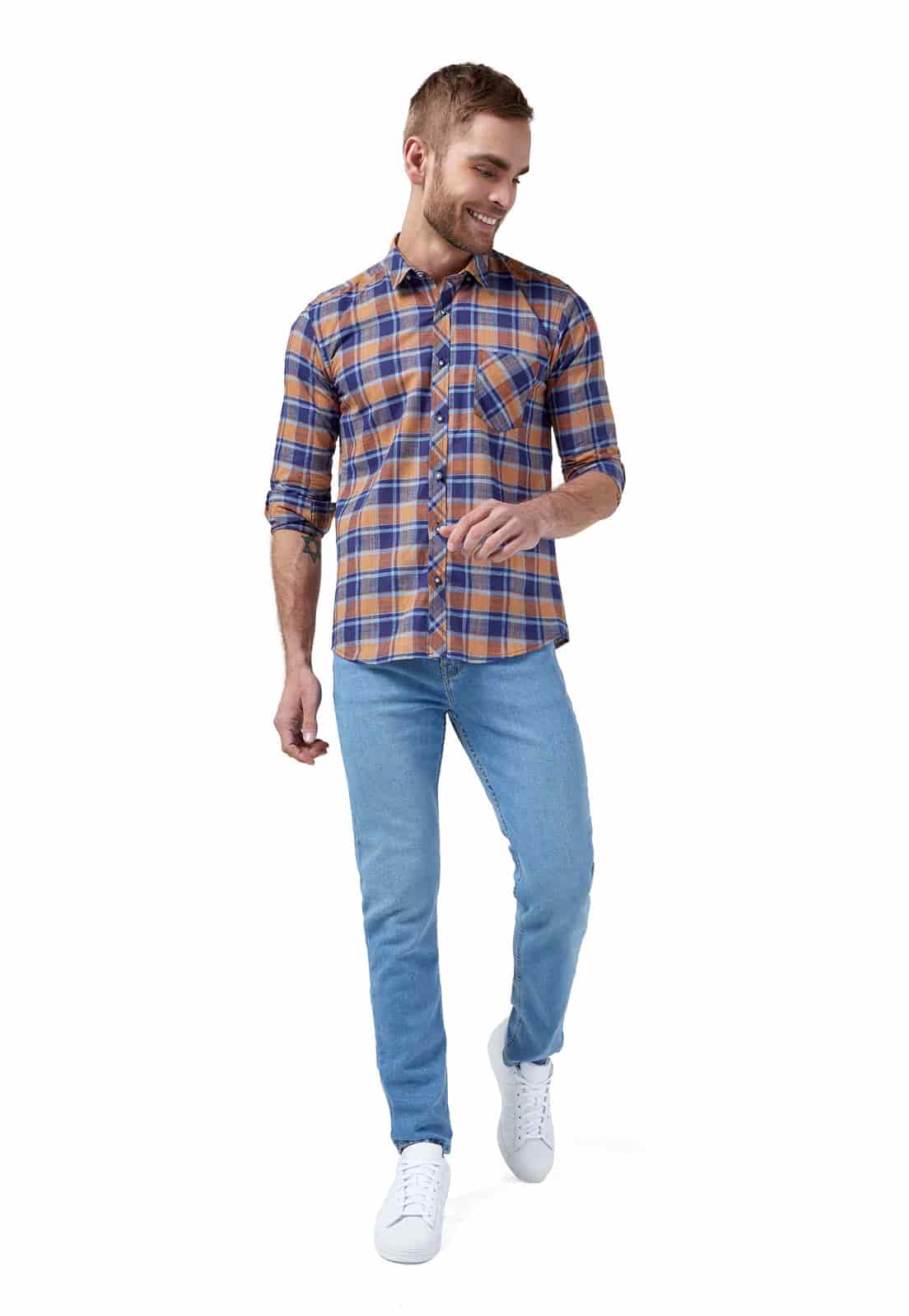 Camisa leñadora a cuadros azules y amarillos - miniatura 4