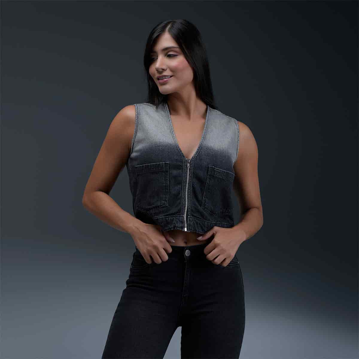Chaleco Denim Gris Mujer - miniatura 1