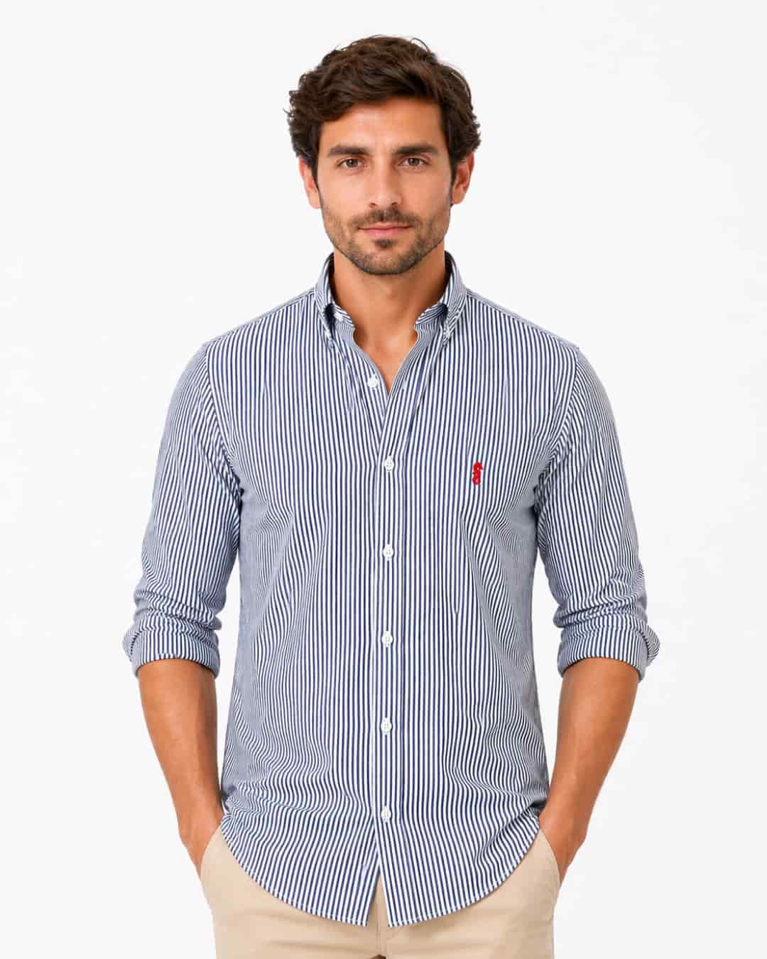 Camisa Manga Larga Rayas Azul Oscuro - miniatura 1