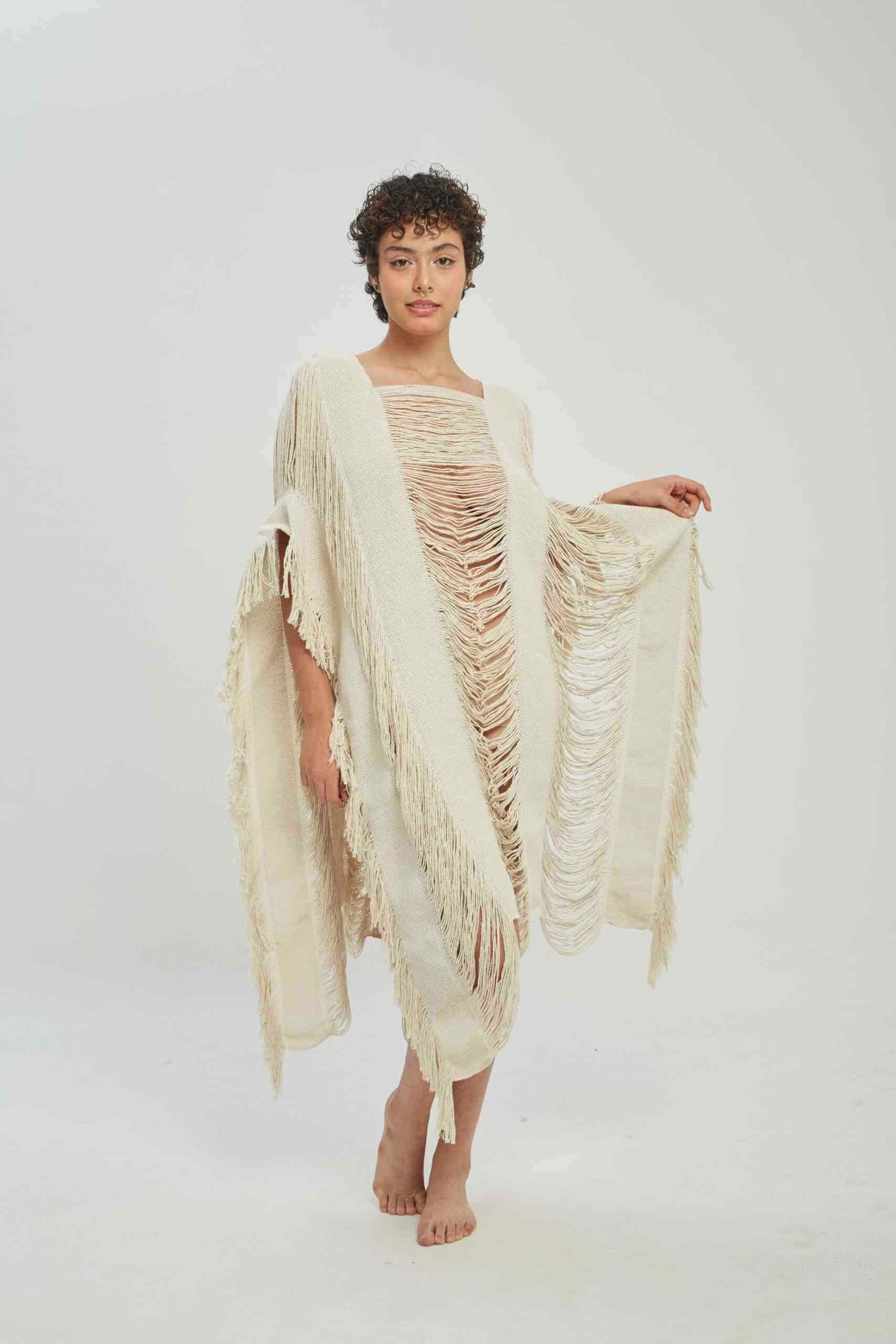 Poncho Onda de Mar Largo Crudo - miniatura 1