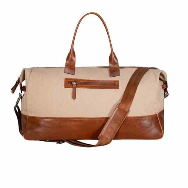 Men's vintage beige leather and canvas briefcase - miniatura 2