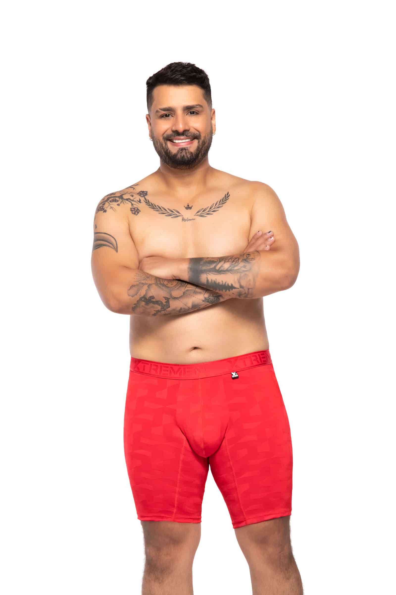 BOXER CLASICO EXTRAGRANDE MICROFIBRA JACQUARD BLOQUES ROJO - miniatura 1