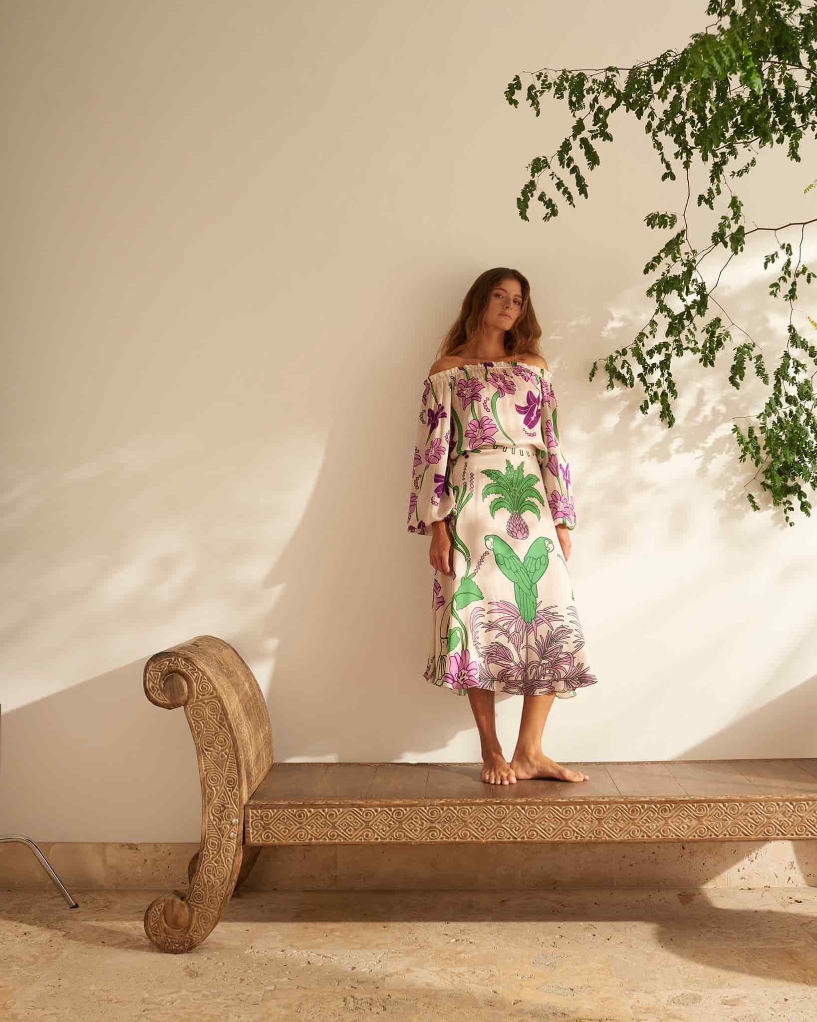 Astrid Silk Blouse / Violet Flowers - miniatura 2