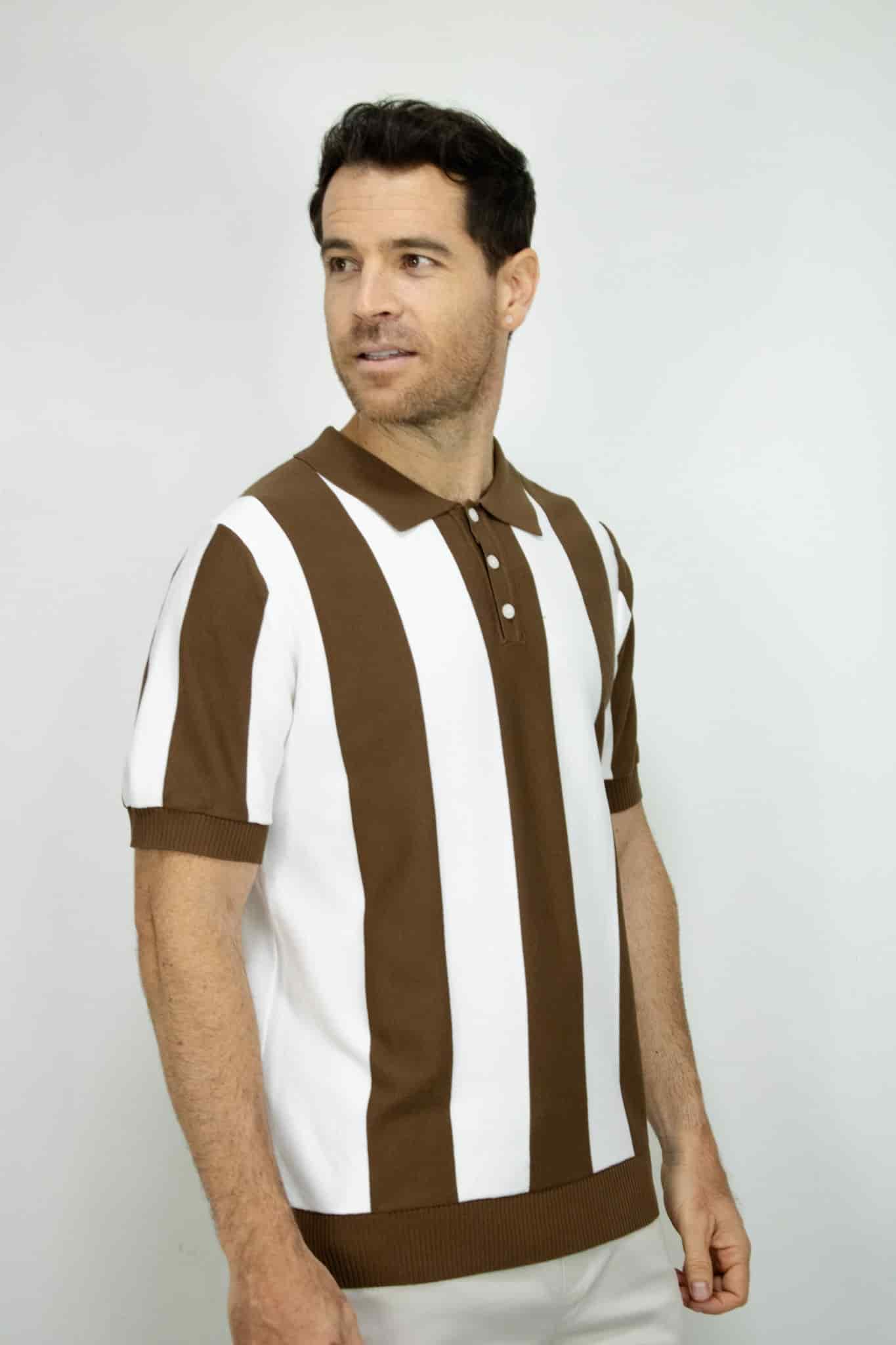POLO TEJIDA RAYAS CAFE PARA HOMBRE - miniatura 2