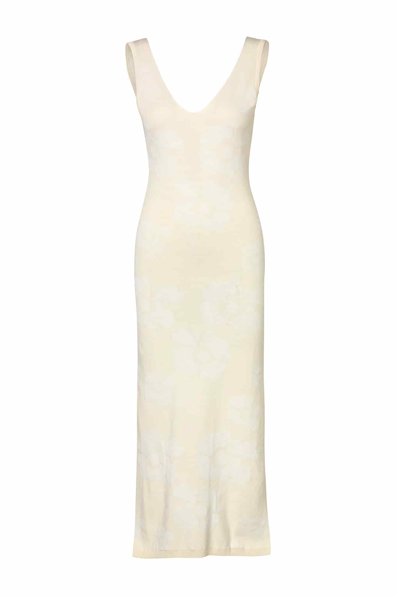 Isa Knit Cotton Jacquard Midi Dress / Ivory Maxi white Flowers - miniatura 1