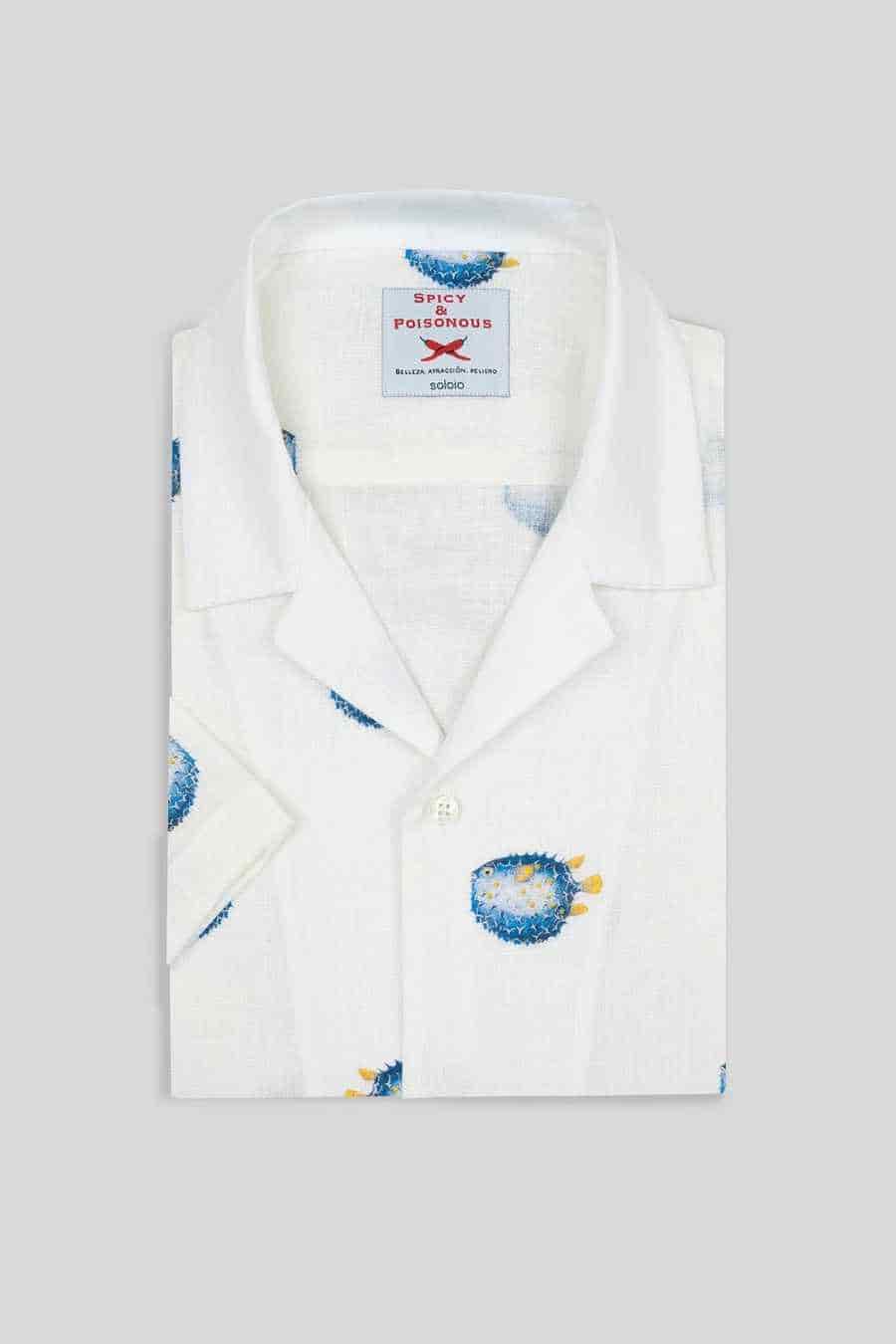 Men's linen shirt with separate pufferfish blue - miniatura 3