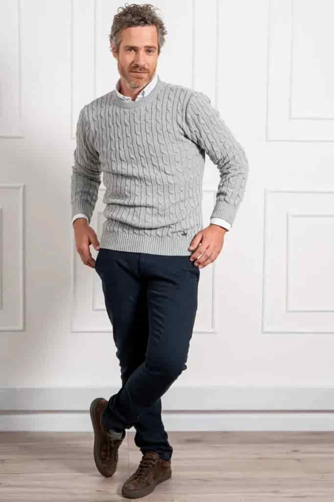 Suéter trenzado cuello redondo Hombre Gris - miniatura 3