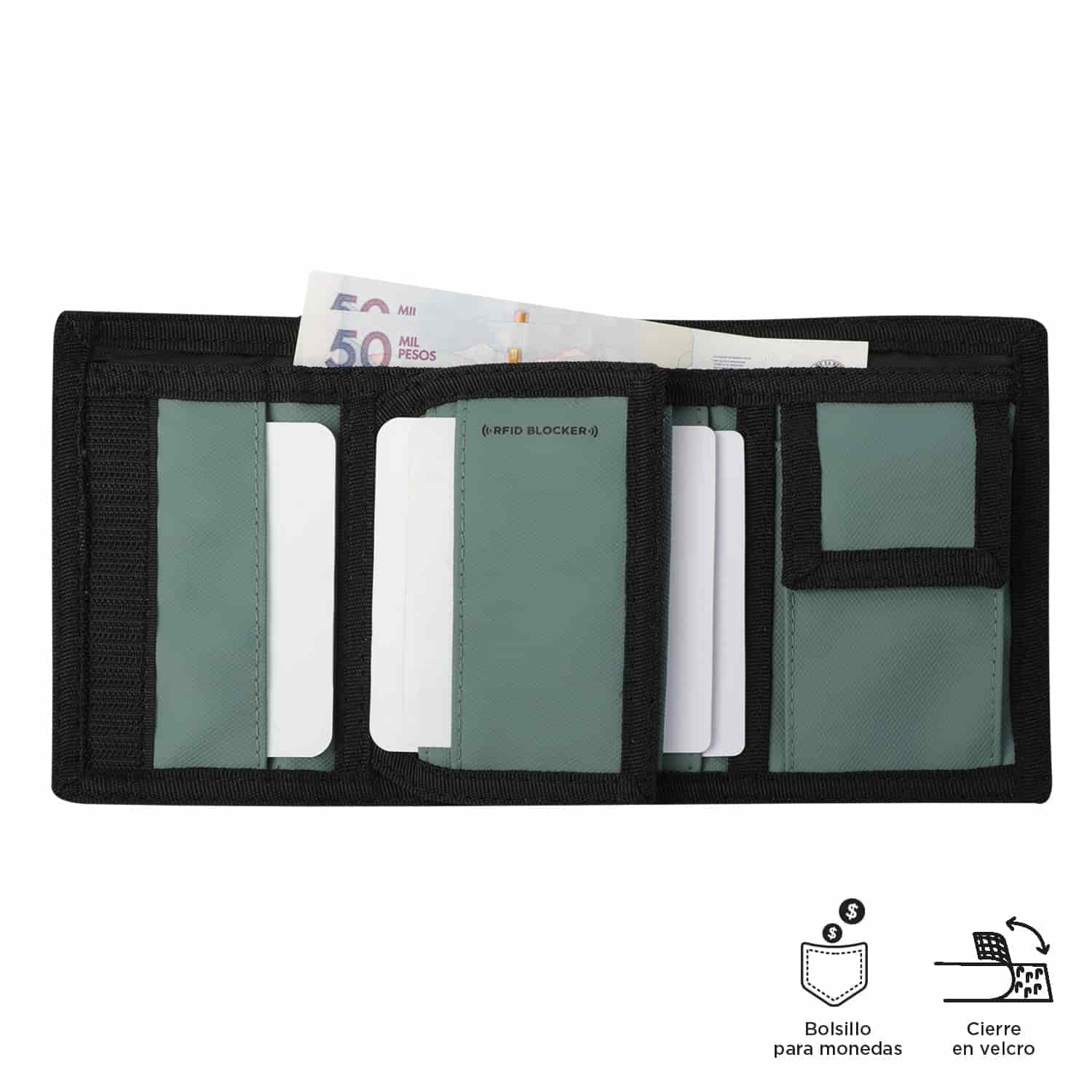 Billetera Contrast Can con RFID Blocker Negra/Verde - miniatura 4