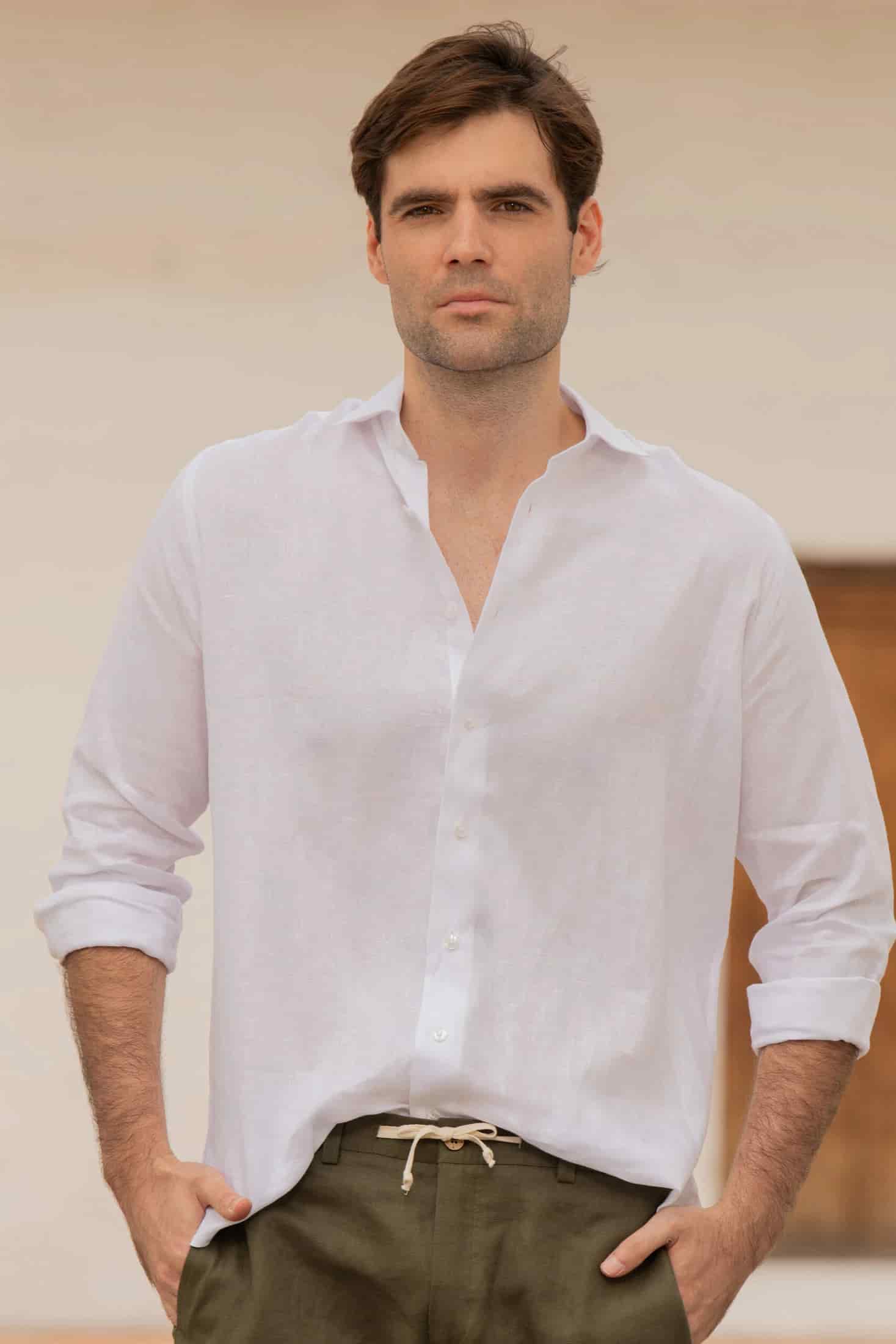 Camisa Classic Fit 100% Lino Blanco - miniatura 5