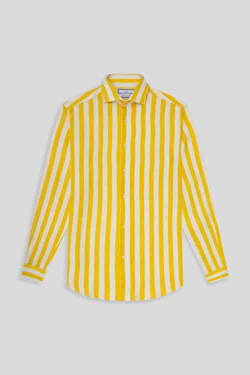 Men's linen shirt yellow faded striped - miniatura 1