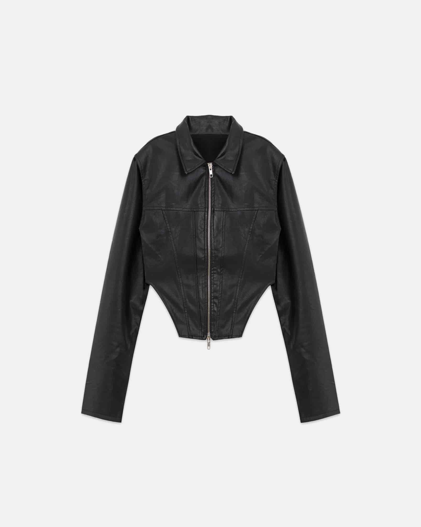 W 94' Worn Logo Pleather Aviator Jacket Black - miniatura 3