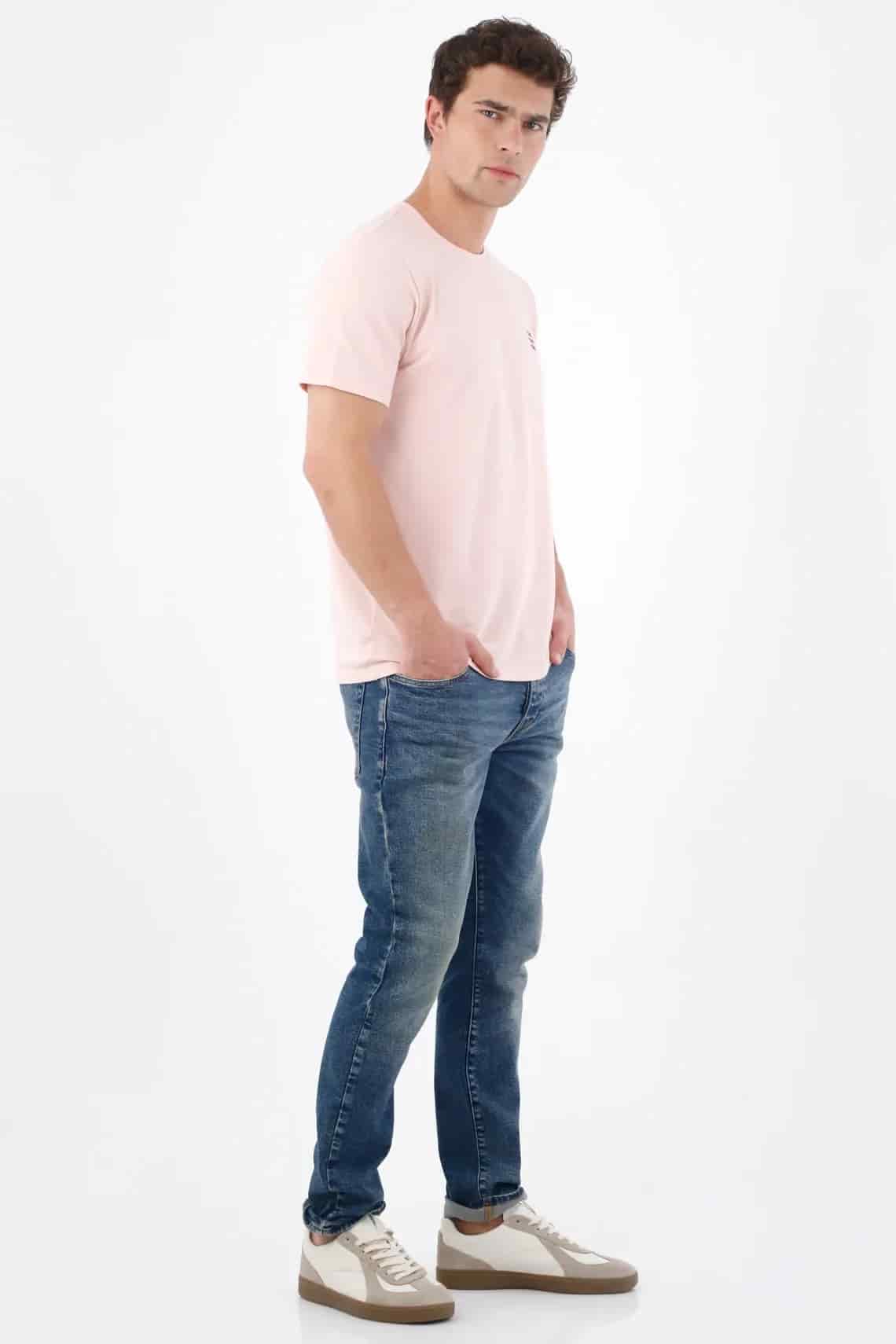 Jean skinny con lavado desgastado en denim de algodón azul medio para hombre - miniatura 3