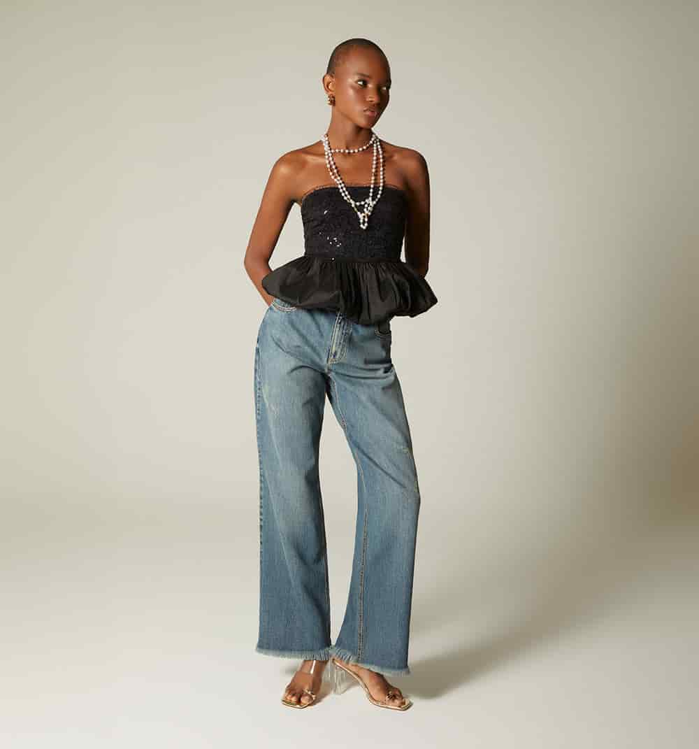 Blusa  straple con peplum - miniatura 2