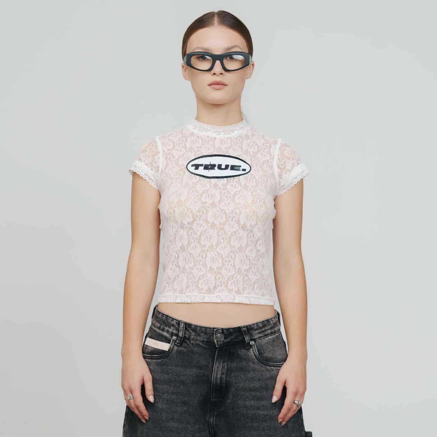 Floral Lace Baby Tee - Cream - miniatura 2