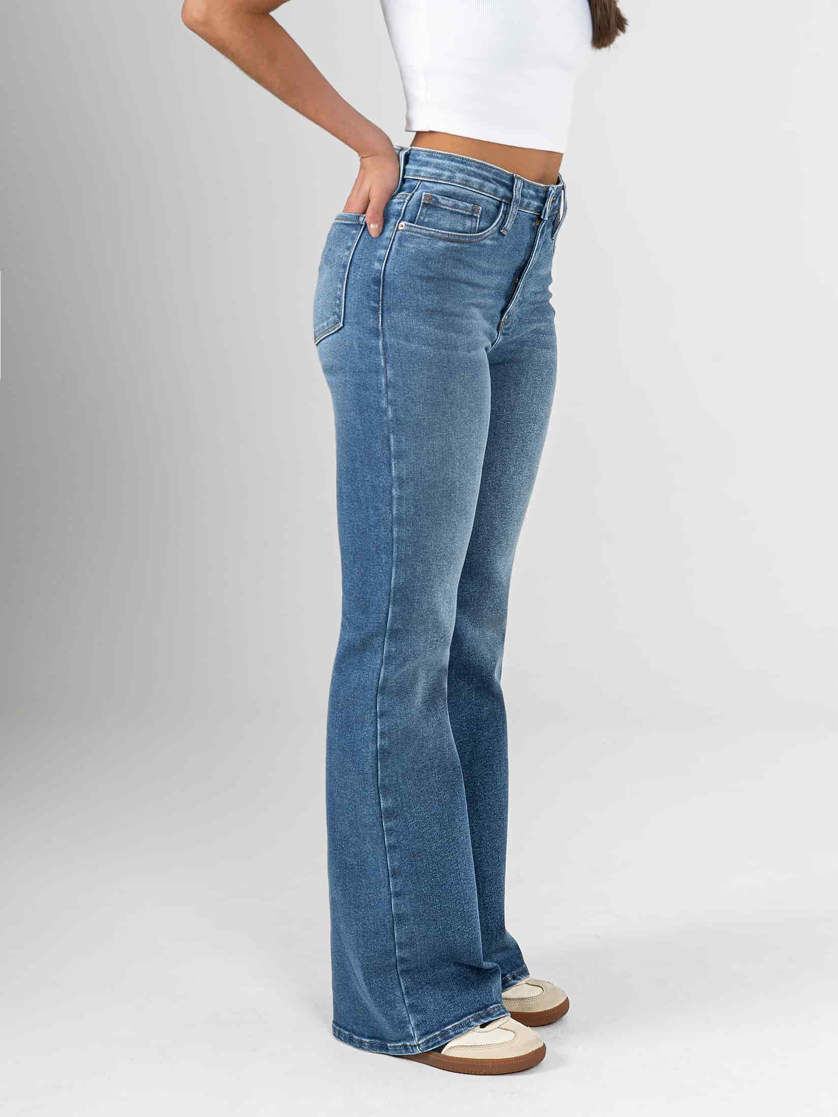 Ref: 066434 Jean flare stretch, bota ancha, tiro alto, tono azul medio - miniatura 4