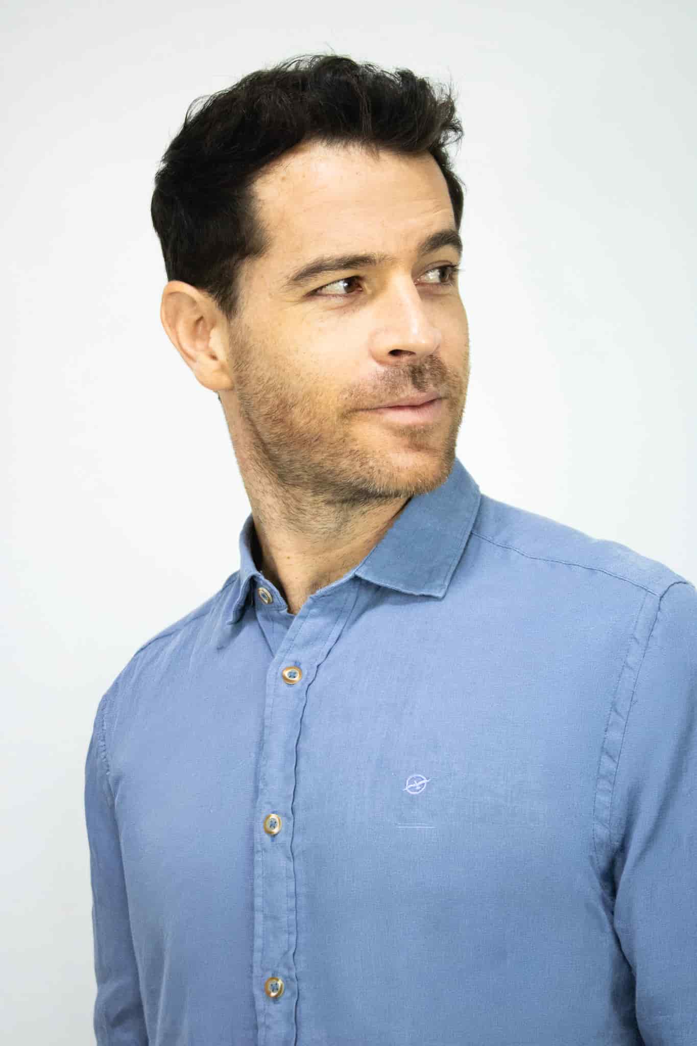 Camisa de Lino Azul Manga Larga para Hombre - miniatura 4