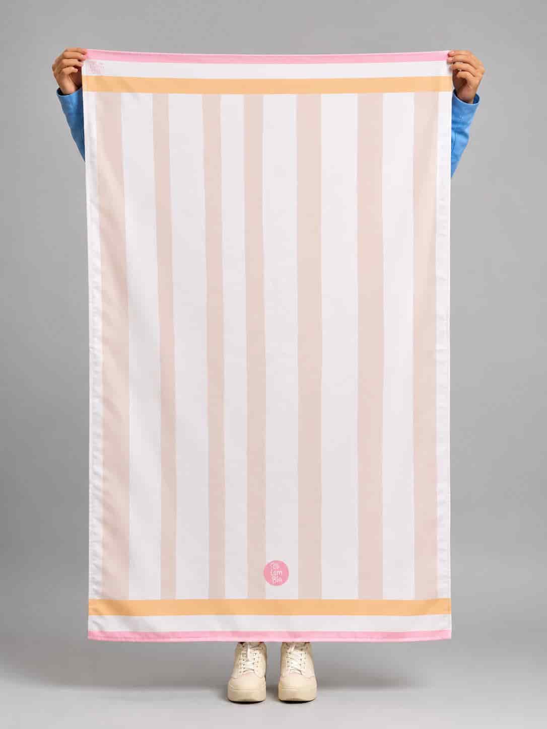 Toalla Estampada Rayas Beige - miniatura 1