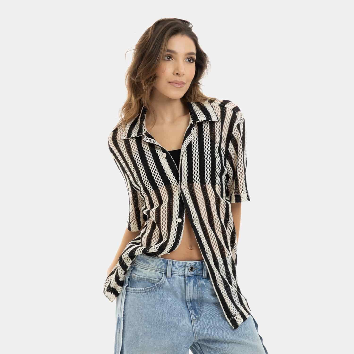 Mesh Striped Shirt Black - miniatura 8