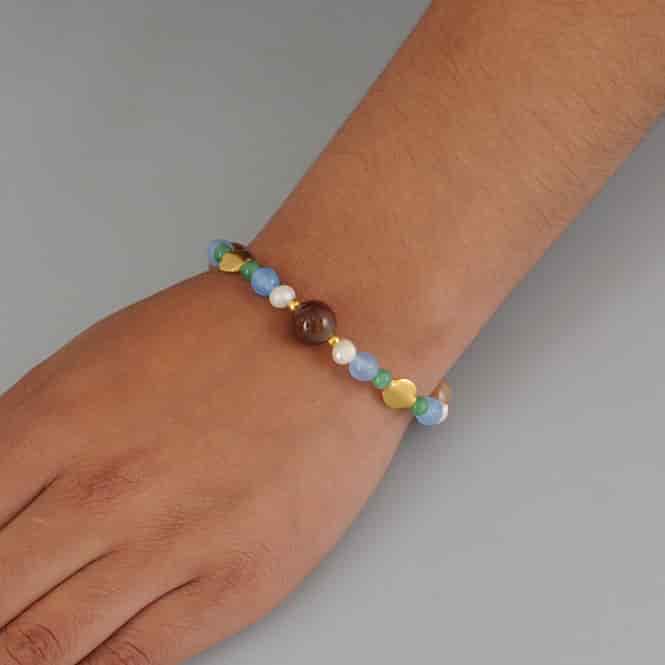Pulsera semipreciosa ágata azul, aventurine y perla - miniatura 2