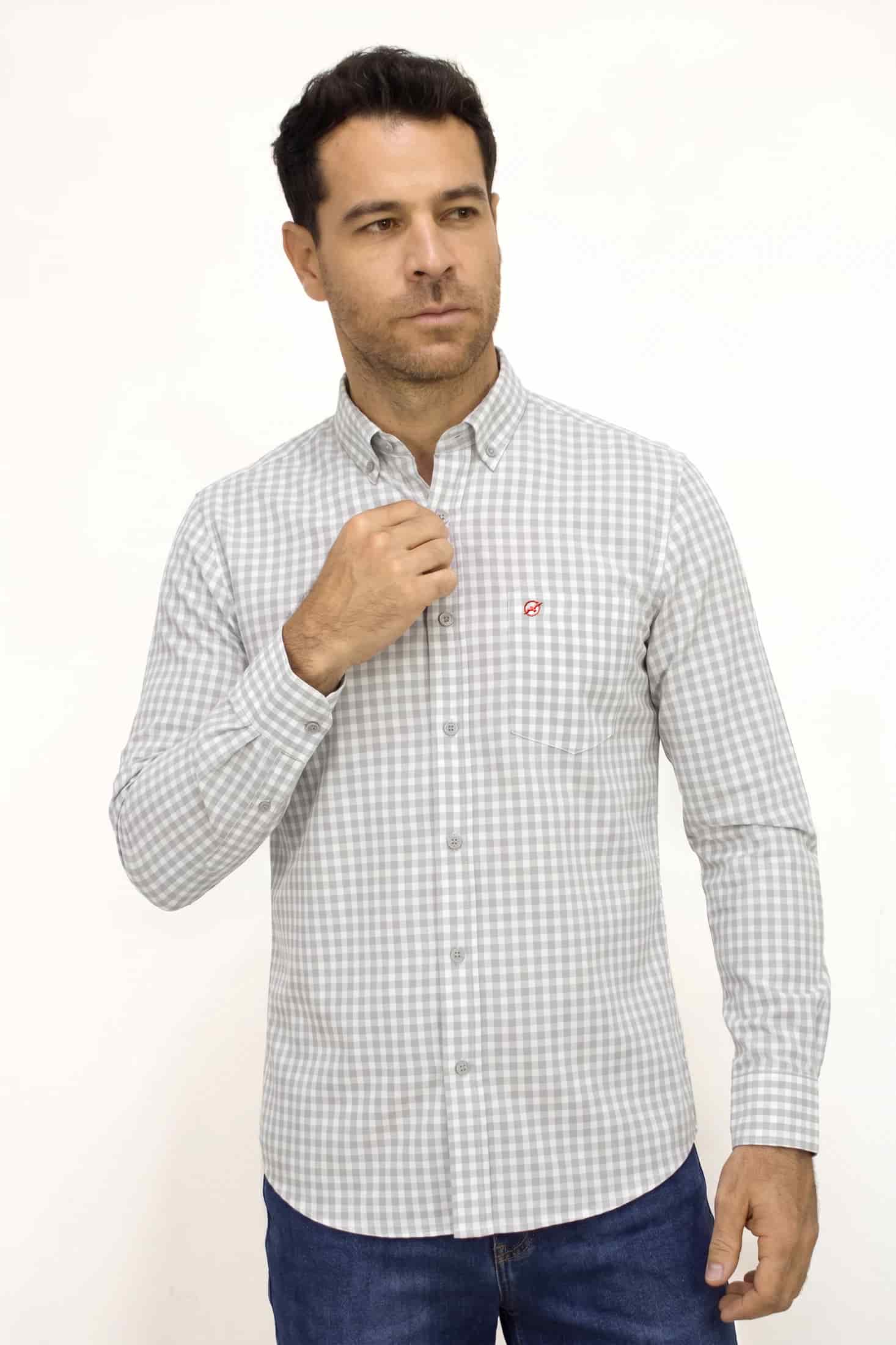 CAMISA MANGA LARGA CUADROS MARFIL PARA HOMBRE - miniatura 2