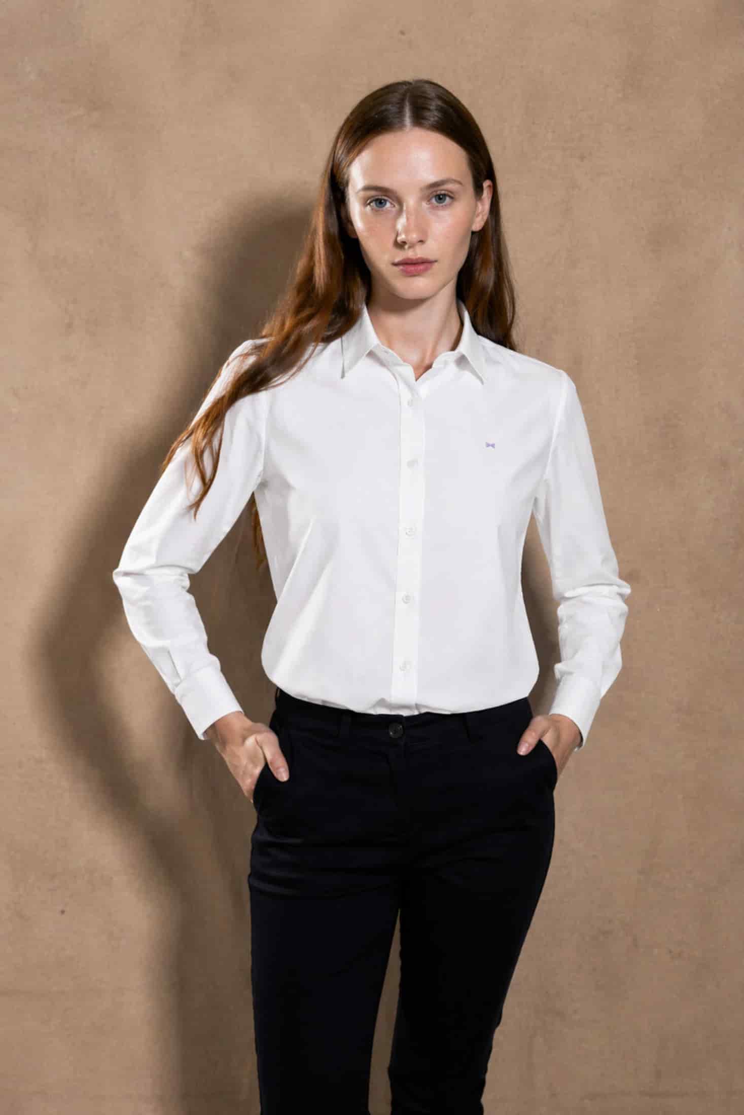 Camisa Antimanchas de Mujer Blanca Logo Lila - miniatura 1