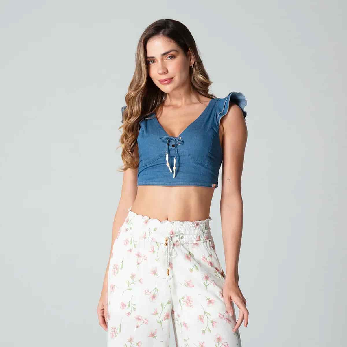 Blusa Crop Top Denim Slim Raimond - miniatura 2